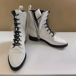 Dolce Vita Gilman‎ Combat Boots Women's Size 10 White Leather Moto Lace Zip